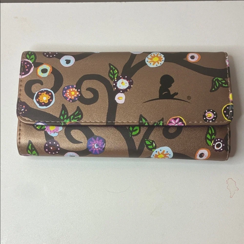 St Jude Rose Metallic Gold Trifold Travel Jewelry Pouch Flower Vine 4”x8”